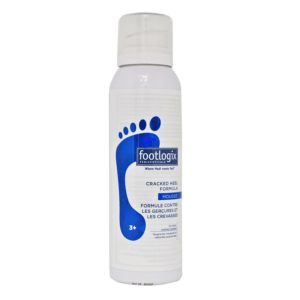 A bottle of foot lotion on a green background